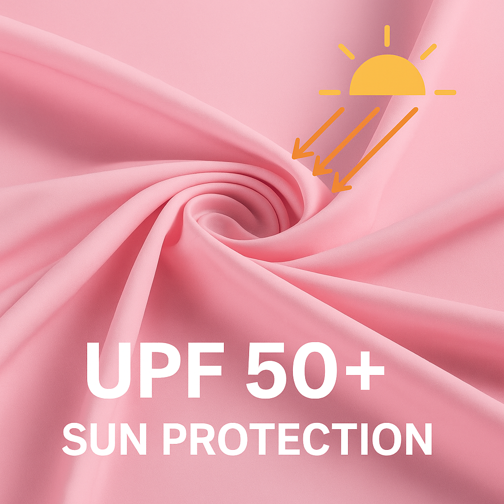 A golfer wearing a UPF50+ sun protection golf polo, designed with lightweight, breathable fabric to provide ultimate UV protection and style on sunny days