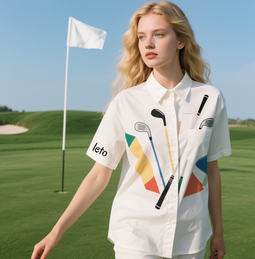 A dynamic chart overlaying a golfer wearing stylish, modern apparel, symbolizing growth trends and innovations in the global golf apparel market.