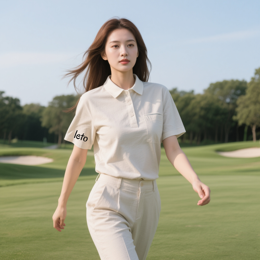 A classic cotton polo shirt showcasing its soft, breathable fabric and timeless design, perfect for golf and casual settings