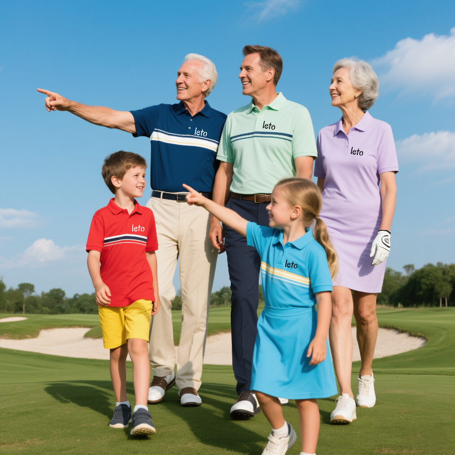 Family golf shirts featuring matching or coordinated designs, crafted for comfort and style, perfect for family golf outings.