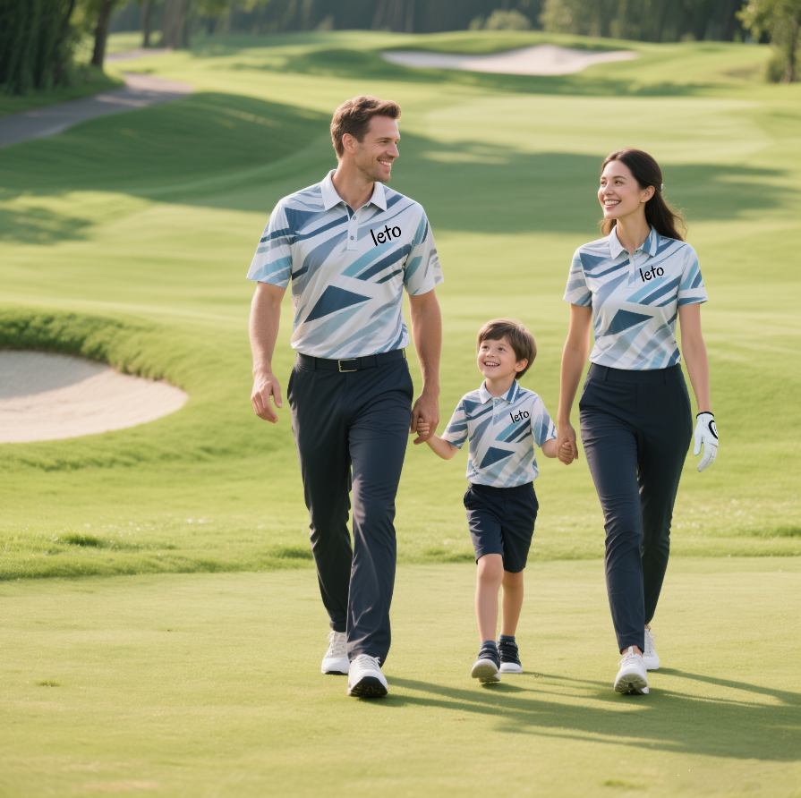 A startup team brainstorming innovative designs and custom solutions for a golf brand, showcasing creative sketches and fabric samples.