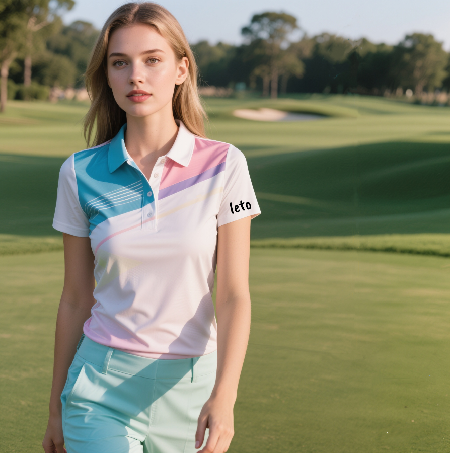 A golfer wearing modern, sustainable golf wear made from eco-friendly fabrics, featuring a sleek design perfect for urban-inspired courses.