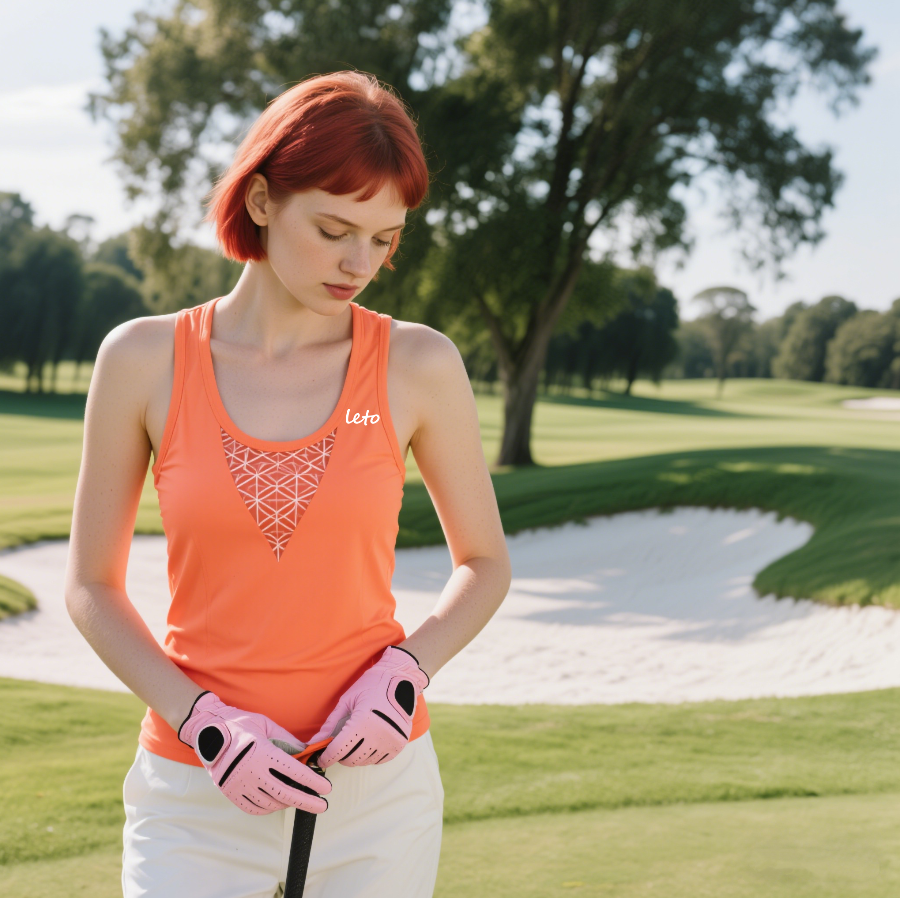 Close-up of a lightweight, breathable golf shirt made from moisture-wicking material, ideal for comfort and performance on the course