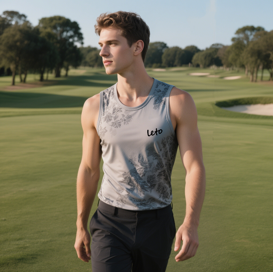 A golfer showcasing innovative golf fashion, wearing bold, stylish, and functional apparel designed for both performance and modern trends.